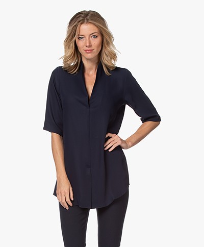 Woman By Earn Liv Crepe Short Sleeve Blouse - Navy