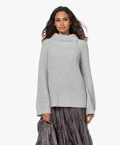 LaSalle Wool Blend Turtleneck Sweater with Flared Sleeves - Grey