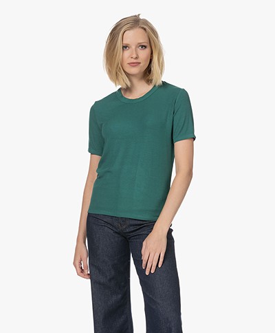 ba&sh Merena Modalmix Rib Jersey T-shirt - Smaragdgroen