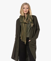 Pomandère Striped Wool and Modal Mix Scarf - Olive Green