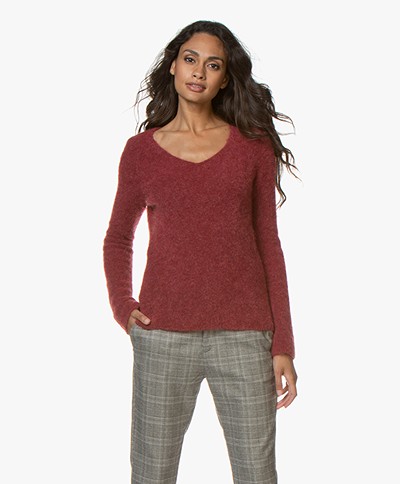 no man's land V-neck Sweater with Mohair - Carmine