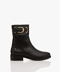 Vanessa Bruno Leather Ankle Boots with Buckle - Black
