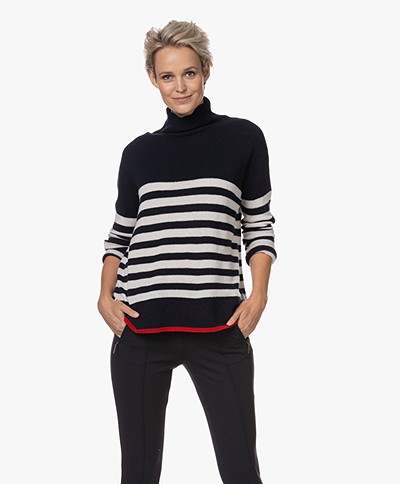 Majestic Filatures Striped Cashmere Blend Turtleneck Sweater - Marine/Ecru