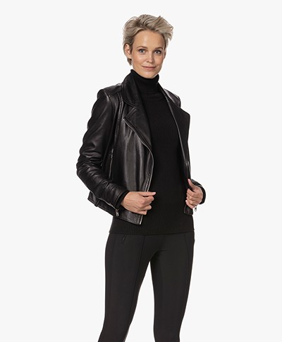 Drykorn Paisly Leather Biker Jacket - Black