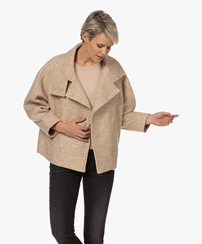 by-bar Rika Short Virgin Wool Blend Coat - Sand Melange