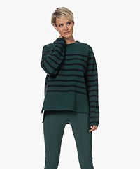 Woman by Earn Annette Striped Merino-Cashmere Sweater - Bottle Green/Dark Blue