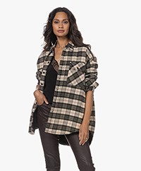 Denimist Oversized Overshirt with Checkered Design - Beige/Black