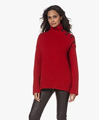 Zadig & Voltaire Alma Cashmere Buttoned Turtleneck Sweater - Cerise