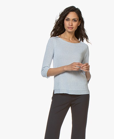 no man's land Lurex Cropped Sleeve Pullover - Sky