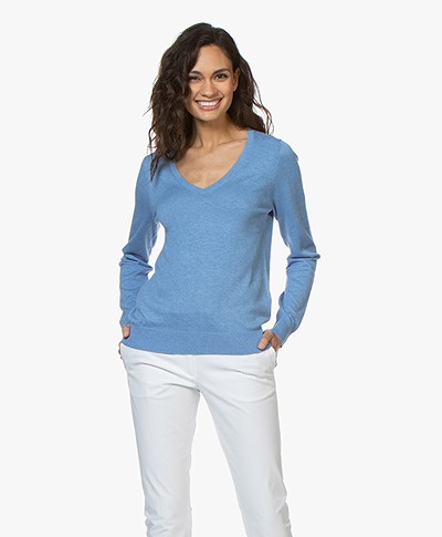 Repeat Cotton Blend V-neck Pullover - Blue Jeans