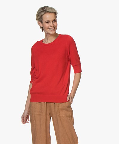 Repeat Cotton Blend Mid Sleeve Sweater - Red