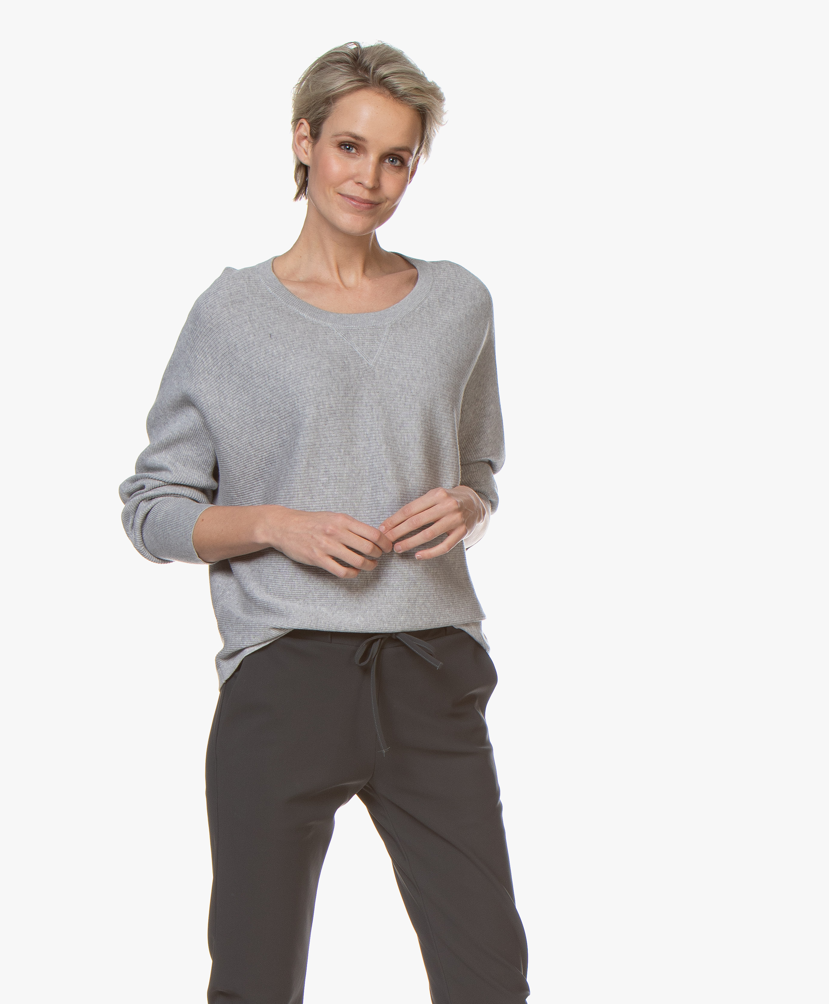 Filippa K Soft Sport Warm-up Katoenmix Trui - Off - Light Grey - 26364