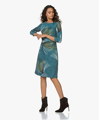Kyra & Ko Astrid Textured Jersey Print Dress - Petrol