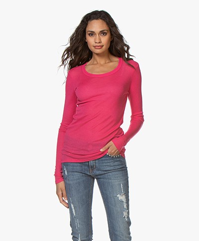 Closed Rib Jersey Long Sleeve in Lyocell and Wool - Hibiscus