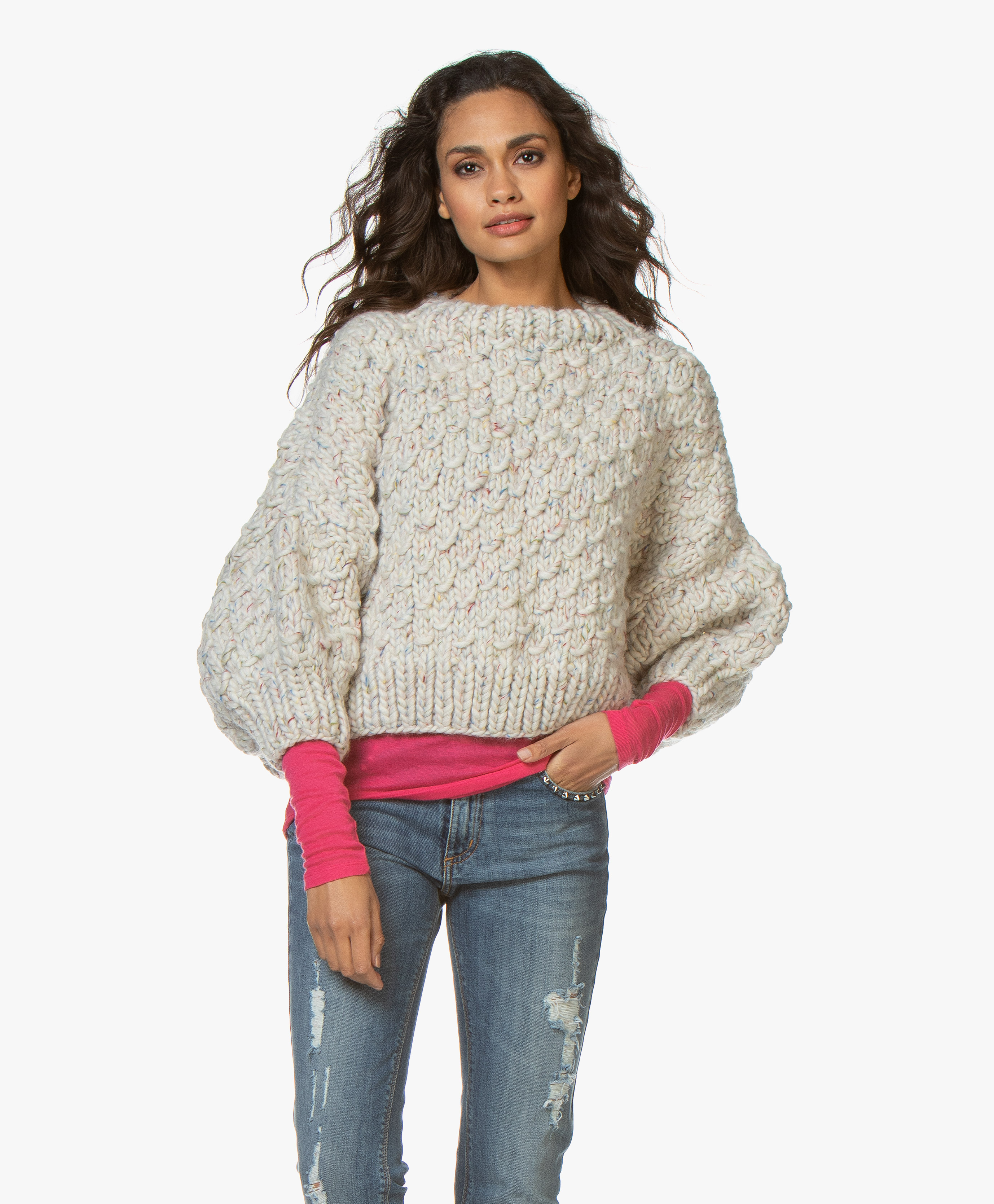 white balloon sleeve sweater