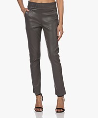 no man's land Leather Pull-on Pants - Pewter