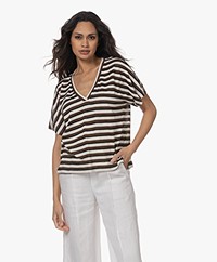 Pomandère Striped Linen-Cotton V-neck T-shirt - Havana