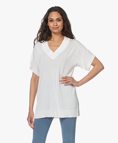 Josephine & Co Lindi Long V-neck Short Sleeve Sweater - Off-white