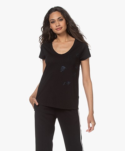Zadig & Voltaire Tiny Leaf Skull Strass T-shirt - Black