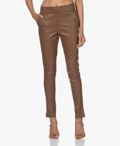 no man's land Leather Pull-on Pants - Dark Camel