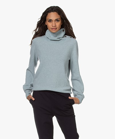 Repeat Wool Blend Draped Turtleneck Sweater - Aqua