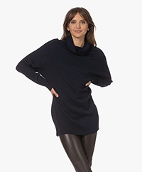Repeat Oversized Viscose Blend Roll Neck Sweater - Navy