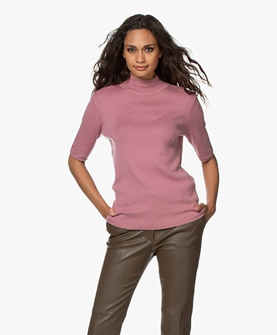 JapanTKY Tora Cotton Short Sleeve Turtleneck Sweater - Warm Pink