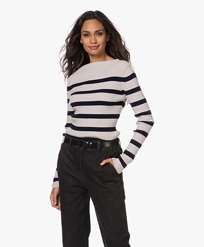 Woman by Earn Lory Stripes Boatneck Sweater - Off-white/Blue