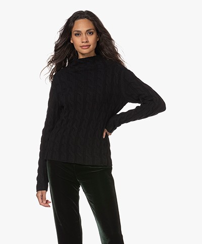 Woman by Earn Feline Modal Blend Cable Knitted Sweater - Black
