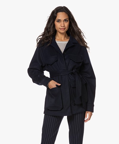 Woman by Earn Wool Blend Coat with Flap Pockets - Navy