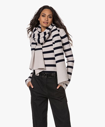 Woman by Earn Bud Stripes Long Rib Knitted Scarf - Off-white/Blue