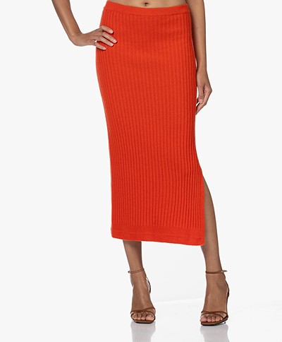 Filippa K Ribbed Wool-Cashmere Skirt - Red Orange