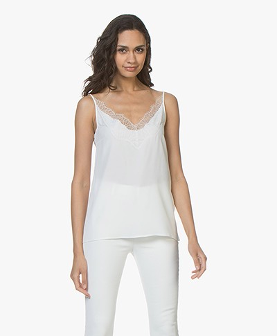 Drykorn Letitia Crepe Camisole with Lace - Off-white