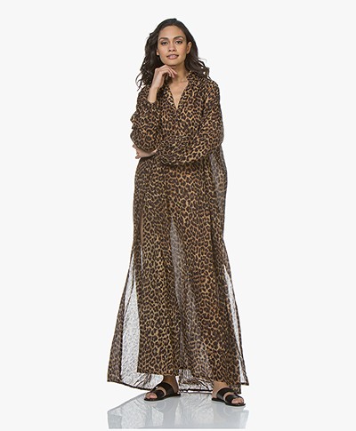 Mes Demoiselles Farouche Voile Leopard Print Maxi Dress - Brown