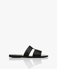 Ancient Greek Sandals Apteros Leather Black Sliders - Black