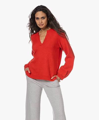 KYRA Mindy Wool Blend Balloon Sleeve Sweater - Flame Red