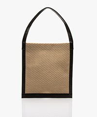 Closed Shoulder Bag in Jute and Leather - Brown Marble