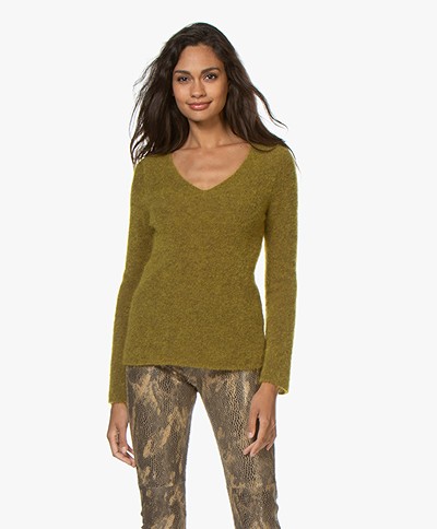 no man's land V-neck Sweater with Mohair - Matcha