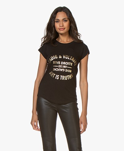 Zadig & Voltaire Skinny Blason Foil Print T-shirt - Zwart
