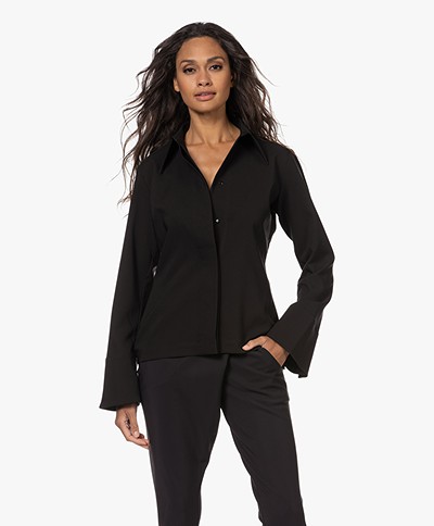 Woman by Earn Pleun Crepe Blouse with Flared Sleeves - Black