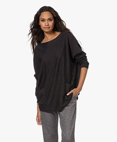 no man's land Merino Wool Sweater with Slit Pockets - Anthracite