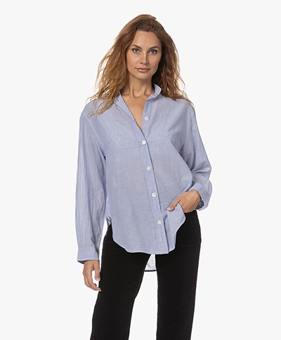 Vanessa Bruno Lidiane Striped Mao Collar Shirt - Blue/White 
