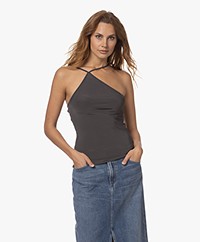Closed Viscose Jersey One Shoulder Top - Charcoal