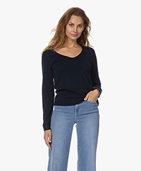 Repeat Organic Cashmere V-neck Sweater - Navy
