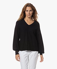 Repeat Cotton-Cashmere Balloon Sleeve Sweater - Black