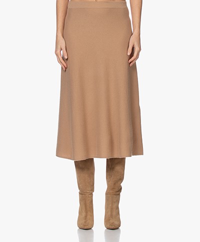 Repeat Knitted Cashmere A-line Skirt - Camel