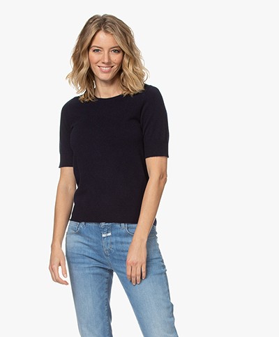 Repeat Short Sleeve Cashmere Pullover - Navy