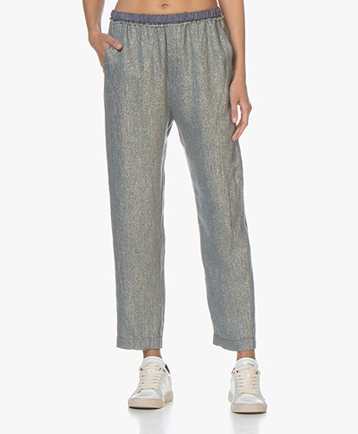 forte_forte Linen Blend Lurex Twill Pants - Indaco