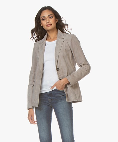 Repeat Luxury Suede Leather Blazer - Drizzle