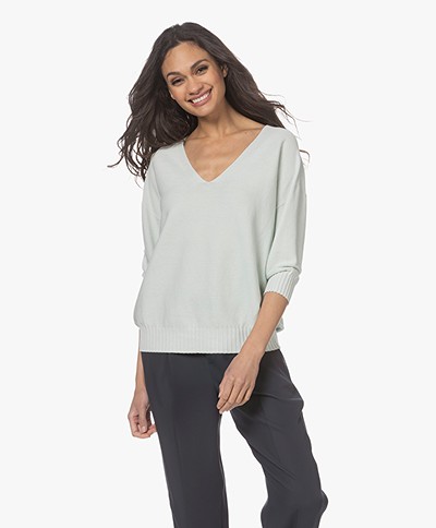 no man's land V-neck Sweater with Cropped Sleeves - Mint